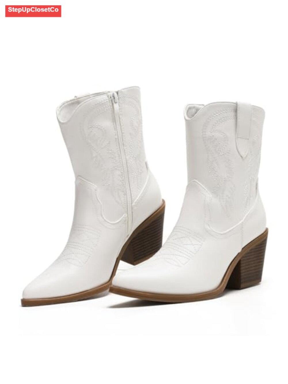 Women's Cowboy Ankle Boots Western Embroidered Pointed Toe Faux Leather